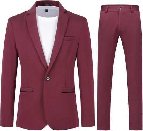 Cloudstyle Mens 2 Piece Suits Casual 1 Button Tux Blazer Jacket Vest Trousers Suit Sets in Kuwait