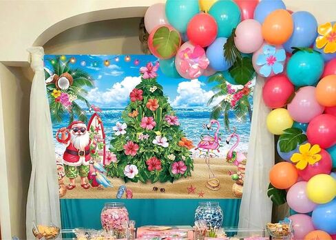 عيد الميلاد في يوليو الخلفية 7x5ft يوليو صيف هاواي شاطئ استوائي فلامنغو التصوير الفوتوغرافي الخلفية in Kuwait
