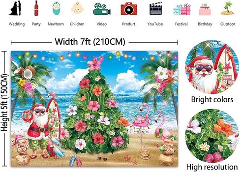 عيد الميلاد في يوليو الخلفية 7x5ft يوليو صيف هاواي شاطئ استوائي فلامنغو التصوير الفوتوغرافي الخلفية in Kuwait