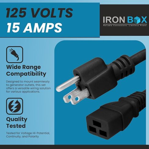 IronBox Electric - Heavy Duty 5-15P to C19 Power Cord - 15A, 125V, 14/3 SJT Jacket - Computer Power Supply Extension Cords - PSU Wire Connectors - Versatile for Home and Office Use(Black, 1 Foot) in Saudi Arabia