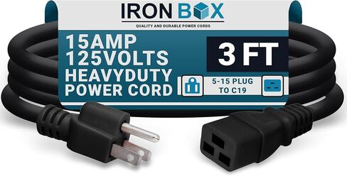 IronBox Electric - Heavy Duty 5-15P to C19 Power Cord - 15A, 125V, 14/3 SJT Jacket - Computer Power Supply Extension Cords - PSU Wire Connectors - Versatile for Home and Office Use(Black, 1 Foot) in Saudi Arabia