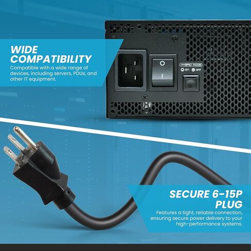 Ironbox Electric - سلك الطاقة الثقيل إلى C19 - تم تقييمه لـ 15A/250V ، 12/3 AWG SJT سترة - كابل طاقة متين للخوادم ، PDU ، معدات تكنولوجيا المعلومات - مثالية لمراكز البيانات والمكاتب (6 أقدام ، مصبوب) in Saudi Arabia