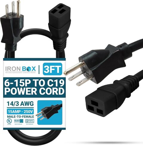 Ironbox Electric - سلك الطاقة الثقيل إلى C19 - تم تقييمه لـ 15A/250V ، 12/3 AWG SJT سترة - كابل طاقة متين للخوادم ، PDU ، معدات تكنولوجيا المعلومات - مثالية لمراكز البيانات والمكاتب (6 أقدام ، مصبوب) in Saudi Arabia