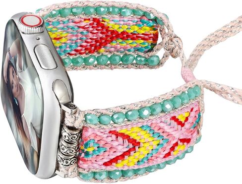 Boho Braided Band Compatible with Apple Watch Band 38mm 40mm 41mm 42mm 44mm 45mm 46mm 49mm Women, Woven Friendship Bracelet Handmade Beaded Adjustable Strap for iWatch Band SE Ultra 2 Series 10 9 8 7 6 5 4 3 2 1 in Kuwait