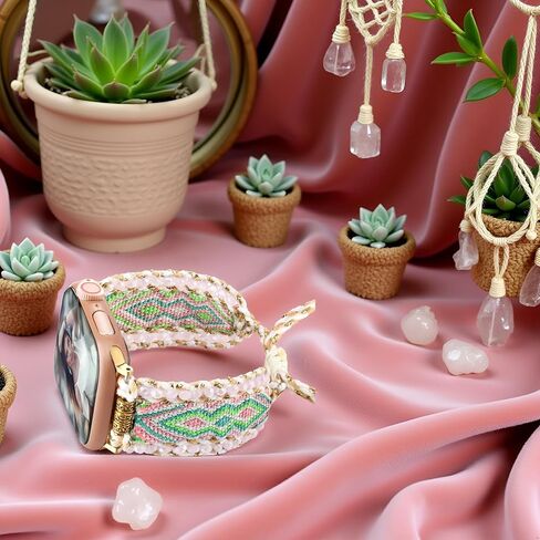 Boho Braided Band Compatible with Apple Watch Band 38mm 40mm 41mm 42mm 44mm 45mm 46mm 49mm Women, Woven Friendship Bracelet Handmade Beaded Adjustable Strap for iWatch Band SE Ultra 2 Series 10 9 8 7 6 5 4 3 2 1 in Kuwait