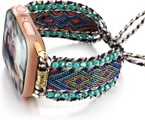Boho Braided Band Compatible with Apple Watch Band 38mm 40mm 41mm 42mm 44mm 45mm 46mm 49mm Women, Woven Friendship Bracelet Handmade Beaded Adjustable Strap for iWatch Band SE Ultra 2 Series 10 9 8 7 6 5 4 3 2 1 in Kuwait