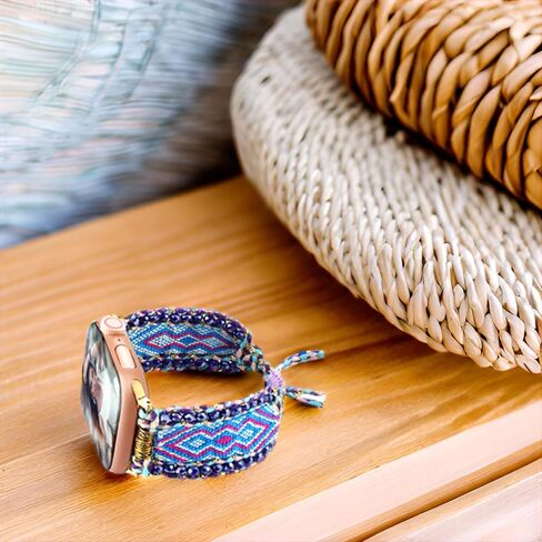 Boho Braided Band Compatible with Apple Watch Band 38mm 40mm 41mm 42mm 44mm 45mm 46mm 49mm Women, Woven Friendship Bracelet Handmade Beaded Adjustable Strap for iWatch Band SE Ultra 2 Series 10 9 8 7 6 5 4 3 2 1 in Kuwait