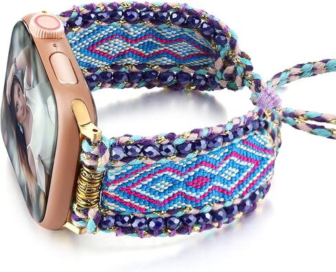 Boho Braided Band Compatible with Apple Watch Band 38mm 40mm 41mm 42mm 44mm 45mm 46mm 49mm Women, Woven Friendship Bracelet Handmade Beaded Adjustable Strap for iWatch Band SE Ultra 2 Series 10 9 8 7 6 5 4 3 2 1 in Kuwait
