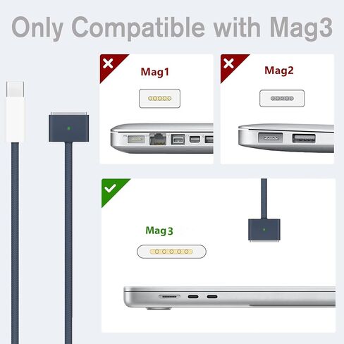 140W USB-C إلى MAGNECT 3 CABLE (2M/6.6 قدم) ، متوافق مع MAC AIR 2023/2022 (M2) ، MAC Pro 2023 (M1 ، M2 ، M3 13-16 Inch) ، MacBook Pro Charger Cord (M2 ، M3 ، M4) in Kuwait