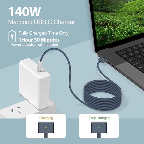 140W USB-C إلى MAGNECT 3 CABLE (2M/6.6 قدم) ، متوافق مع MAC AIR 2023/2022 (M2) ، MAC Pro 2023 (M1 ، M2 ، M3 13-16 Inch) ، MacBook Pro Charger Cord (M2 ، M3 ، M4) in Kuwait