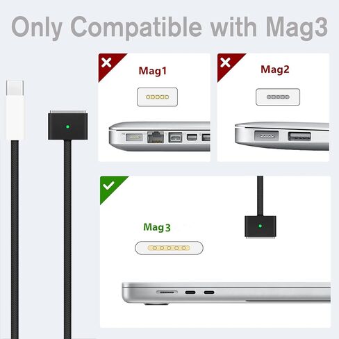 140W USB-C إلى MAGNECT 3 CABLE (2M/6.6 قدم) ، متوافق مع MAC AIR 2023/2022 (M2) ، MAC Pro 2023 (M1 ، M2 ، M3 13-16 Inch) ، MacBook Pro Charger Cord (M2 ، M3 ، M4) in Kuwait