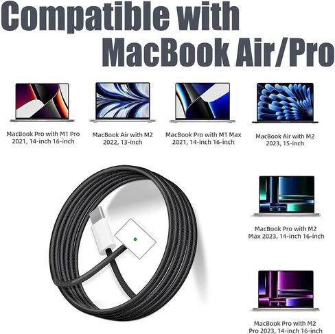 140W USB-C إلى MAGNECT 3 CABLE (2M/6.6 قدم) ، متوافق مع MAC AIR 2023/2022 (M2) ، MAC Pro 2023 (M1 ، M2 ، M3 13-16 Inch) ، MacBook Pro Charger Cord (M2 ، M3 ، M4) in Kuwait