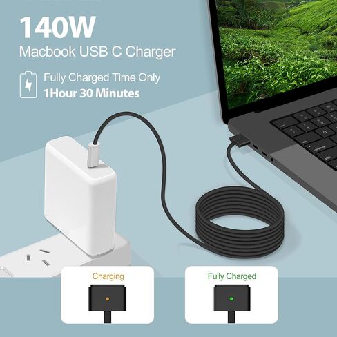140W USB-C إلى MAGNECT 3 CABLE (2M/6.6 قدم) ، متوافق مع MAC AIR 2023/2022 (M2) ، MAC Pro 2023 (M1 ، M2 ، M3 13-16 Inch) ، MacBook Pro Charger Cord (M2 ، M3 ، M4) in Kuwait