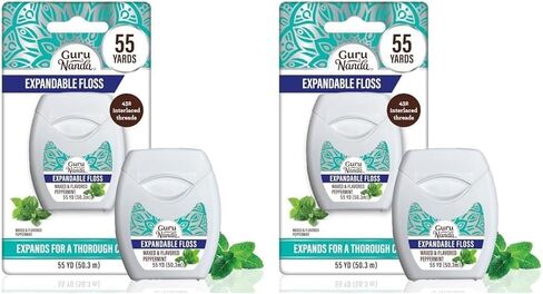 GuruNanda Expandable Waxed Dental Floss for Gentle, Deep Cleaning Wide Teeth Flossing - Cinnamon Flavor - 55 Yards in Kuwait