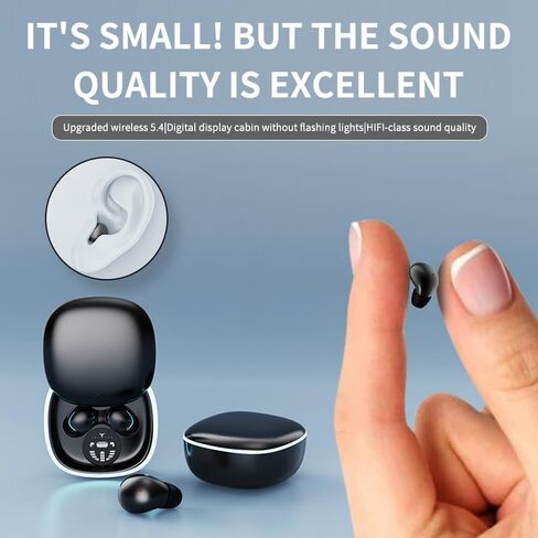 براعم الأذن للنوم ، سماعات أذن لاسلكية حقيقية ، 2025 Ultra-Mini Bluetooth 5.4 سماعات الأذن للنوم الجانبي ، Hi-Fi Stereo 3D Bass Lovehers Headphones Bluetooth مريحة أسود غير مرئي in Kuwait