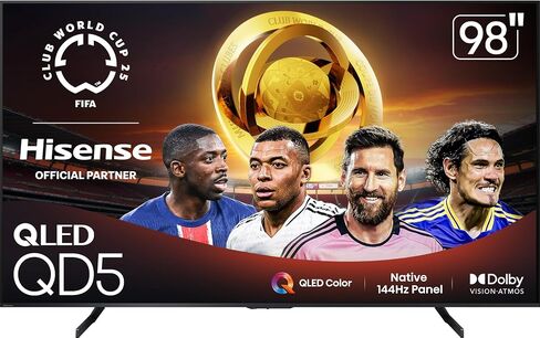 Hisense 98" Class QD5 Series (98QD5QG, 2025 Model) QLED 4K UHD Smart Google TV, Native144Hz, Dolby Vision Atmos, Motion Rate 480, HDR 10+, FreeSync Premium, Game Mode Pro, MEMC, VRR, ALLM in Saudi Arabia
