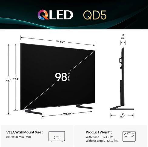 Hisense 98" Class QD5 Series (98QD5QG, 2025 Model) QLED 4K UHD Smart Google TV, Native144Hz, Dolby Vision Atmos, Motion Rate 480, HDR 10+, FreeSync Premium, Game Mode Pro, MEMC, VRR, ALLM in Saudi Arabia