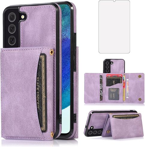 تصميم NKECXKJ لـ Samsung Galaxy S22 5G Wallet Case with Glass Glass Screen Protector Pu Leather Card Card Slot Slot Phone Phone Cover Kickstand Froofchproof Cover for Men 6.1 Inch Black in Kuwait