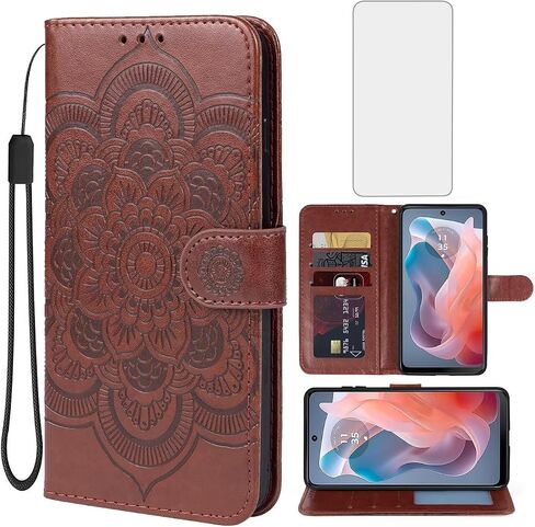 حالة Moto G Play 2024 4G / Moto G Play Gen3: Flip Case مع حامي الشاشة الزجاجية المقسى ، محفظة جلدية ، Kickstand ، غطاء الإغلاق المغناطيسي لـ Motorola Moto G Play 2024 Brown in Kuwait