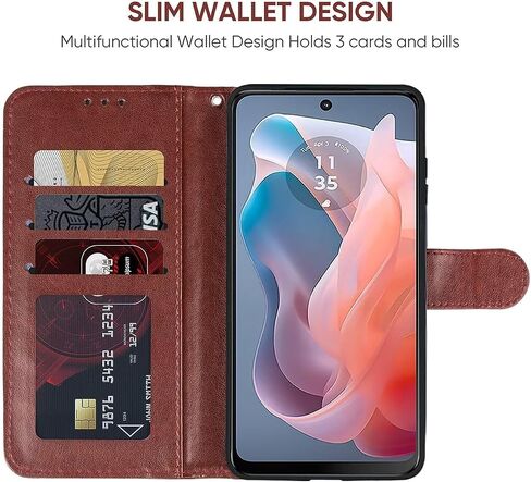 حالة Moto G Play 2024 4G / Moto G Play Gen3: Flip Case مع حامي الشاشة الزجاجية المقسى ، محفظة جلدية ، Kickstand ، غطاء الإغلاق المغناطيسي لـ Motorola Moto G Play 2024 Brown in Kuwait