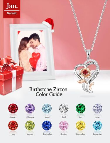 Rose Heart Necklace for Women 925 Sterling Silver Necklaces for Women, Birthstone Necklaces Gifts for Women Birthday Gifts for Wife Gifts for Anniversary Christmas Gifts for Women Jewelry Valentines Gifts for Her in Kuwait