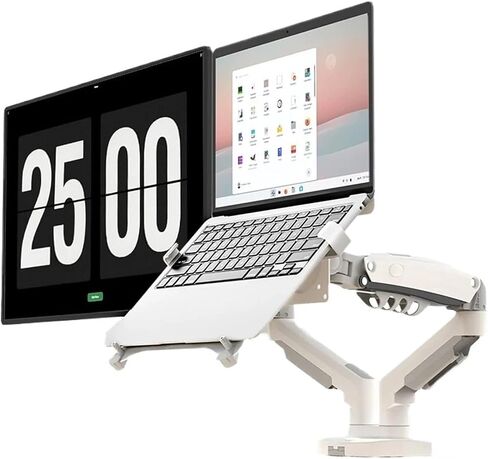 Dual Monitor Laptop Stand, F160-FP Gas Spring Arm for 17" - 27" Monitor + 10" - 17" Laptop Stand(White) in Saudi Arabia
