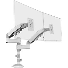H180 17" - 27" Gas Spring Dual Monitor Desk Stand Arm Full Motion LCD TV Stand 2-9kg Long Arm Clamp Grommet(White)