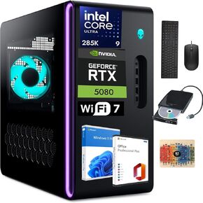 Dell 2025 Alienware Aurora R16 Gaming Desktop - NVIDIA RTX 5080 (16GB GDDR7) - Intel 24-Core Ultra 9 285K(up to 5.7GHz) - WiFi7 - Win11 Pro & Office License - (64GB DDR5 + 4TB SSD + 2TB HDD)