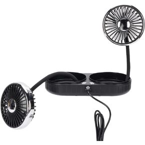 USB Car Cooling Fan, Dual Head Car USB Fan Flexible Tube 360° Rotation Quiet for Sedans SUVs RVs Trucks (Black)
