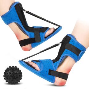 Plantar Fasciitis Night Splint with Massage Ball for Plantar Fasciitis Relief, Comfortable Plantar Fasciitis Brace for Achilles Tendonitis Heal Spur Foot-drop Flat-arch, Free Size for Men and Women - Black