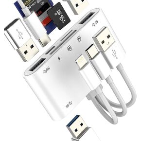 USB C Lightning USB HUB (6in3)for Apple OTG 3.0 Adapter SD TF Card Reader for iPhone 16 15 14 Pro Digital Camera Micro SD Memory Stick Photo Transfer Flash Drive Accessories for iPad Converter Macbook