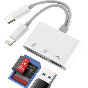 USB C Lightning to USB Adapter SD Card Reader (3 in 2)for Apple iPhone 16 15 14 for iPad Digital Camera Micro SD TF Memory Flash drive OTG Cable Type C Android Compatible for Samsung MacBook Computer