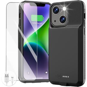 GIN FOXI Battery Case for iPhone 13/13 Pro/14/14 Pro, Rechargeable Charging Case 7000mAh Ultra-Slim Anti-Fall Protection Extended Charger Cover for iPhone 14/14Pro/13/13 Pro Battery Case 6.1" Black