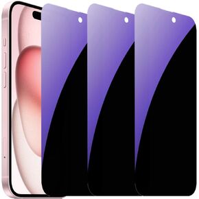 3 PCS Anti-Blue Privacy Tempered Glass Suit for iPhone 15 Plus Anti-Spy Screen Protector Anti-Peeping Film 9H Hardness Anti-scratch 6.7 inch (Bule)