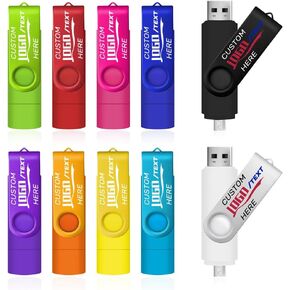 Custom Type C USB Flash Drive, Promotional 2 in 1 Dual USB Memory Stick Logo Print Personalzied Swivel OTG Jump Drive in Bulk, Ideal for Corporate Giveaways and Events (100 PCS, 1 GB)