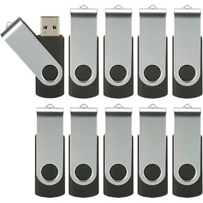 10Pcs 16GB USB Flash Drive Bulk Pack Thumb Drives, Bulk USB 2.0 Flash Drives Swivel Memory Stick 16G Jump Drive Pen Drive Zip Drive for Data Storage Photo Video File Music, Black