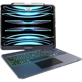 Wireless Keyboard Case for Apple iPad Pro 12.9-inch 6th 5th 4th 3rd Generation: Rotatable Pencil Holder Multi-Touch Trackpad RGB Backlit Gray