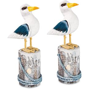 EVINIS Wooden Seagull Figurine, 2 Pcs Hand Painted Nautical Sea Bird Statue Coastal Beach Home Decor Rustic Vintage Creative Indoor Art for Table Desk Office Bird Decor in Kuwait