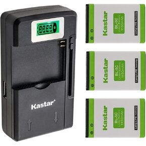 Kastar 2-Pack BL-5C Battery and Smart LCD Charger Replacement for Nokia 100, 101, 106 Dual Sim, 207, 208, 215, 220 Dual Sim, Olympia Chic 2, Philips Avent SCD610, Phonak Dect CP 1, Phonak Dect II