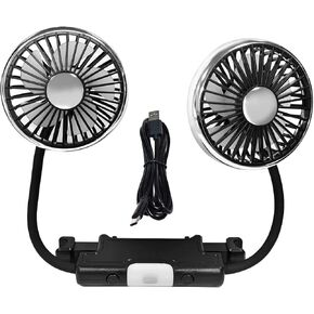 USB Car Fan, Dual Head Car Fan with 2 LED Lights 360° Rotatable Cooling Air Conditioner, 3 Speed Wind for Sedan SUV Truck Van