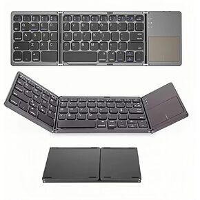 Foldable Bluetooth Keyboard with Touchpad, Portable Wireless Keyboard Rechargeable Full Size Ultra Slim Pocket Folding Key Board for Android Windows iOS Tablet & Laptop-Grey