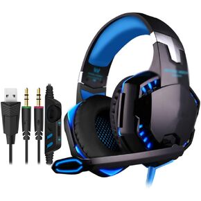 Earphones Comfortable 3.5mm Stereo Gaming LED Lighting Over-Ear Headphone Headset Noise Cancelling Mic for PC Computer Game Earbud Headphones (Color : Blue)