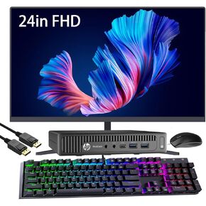 HP 600 G1 Mini Computer Desktop PC w/ 24in LCD FHD Monitor, 600G1 Micro PC Computer i5 up to 3.60 GHz, 16GB RAM, 512GB SSD, RGB Keyboard, DP Cord, Win10 pro(Renewed)