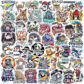 50-Piece Motivational Watercolor Animal Sticker Pack – Artistic Wildlife Decals with Positive Messages for Laptops, Water Bottles, Scrapbooking, Journals