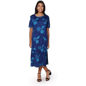LA CERA Women's Wildflowers T-Shirt Dress - Long Royal Blue Short Sleeve Gown in Kuwait
