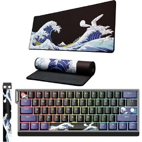 XVX H61 Wired Aluminum Gaming Keyboard and Japanese Sea Wave Large Mouse Pad