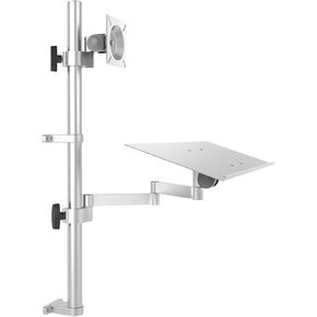 Sit Stand Monitor Desk Mount, Full-Motion Articulating Arm, Height Adjustable, with Keyboard Tray, Adjustable Workstation Arm, Load Capacity 10KG, Fits 17-27" Screens