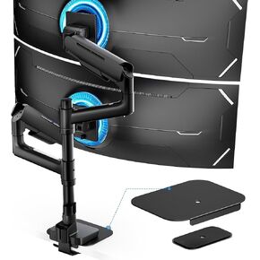 Ares Wing Vertical Dual Monitor Arm & Steel Monitor Mount Reinforcement Plate for 49'' and 44 Lbs Ultrawide Screen