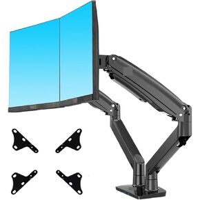 F195A 3-12kg Aluminum 22-32" Dual Computer Screen Stand Gas Spring Arm Full Motion Double PC Monitor Holder Support(White)