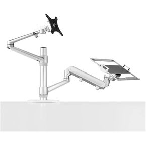 OL-3L PRO Aluminum Alloy Height Adjustable Desktop 17-32 Inch Monitor Stand Gas Spring Arm + 12-17 Inch Laptop Stand Full Motion(OL-3L-PRO-S)